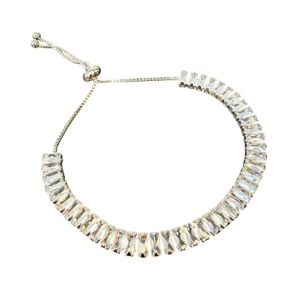 Slider Tennis Bracelet Sterling Overlay Made with Swarovski Baguette Crystals - Picture 2 of 16